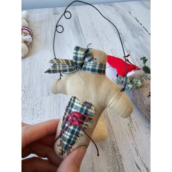 Shabby chic snowman ornament set tree scarf plush Xmas decor - Picture 2 of 8